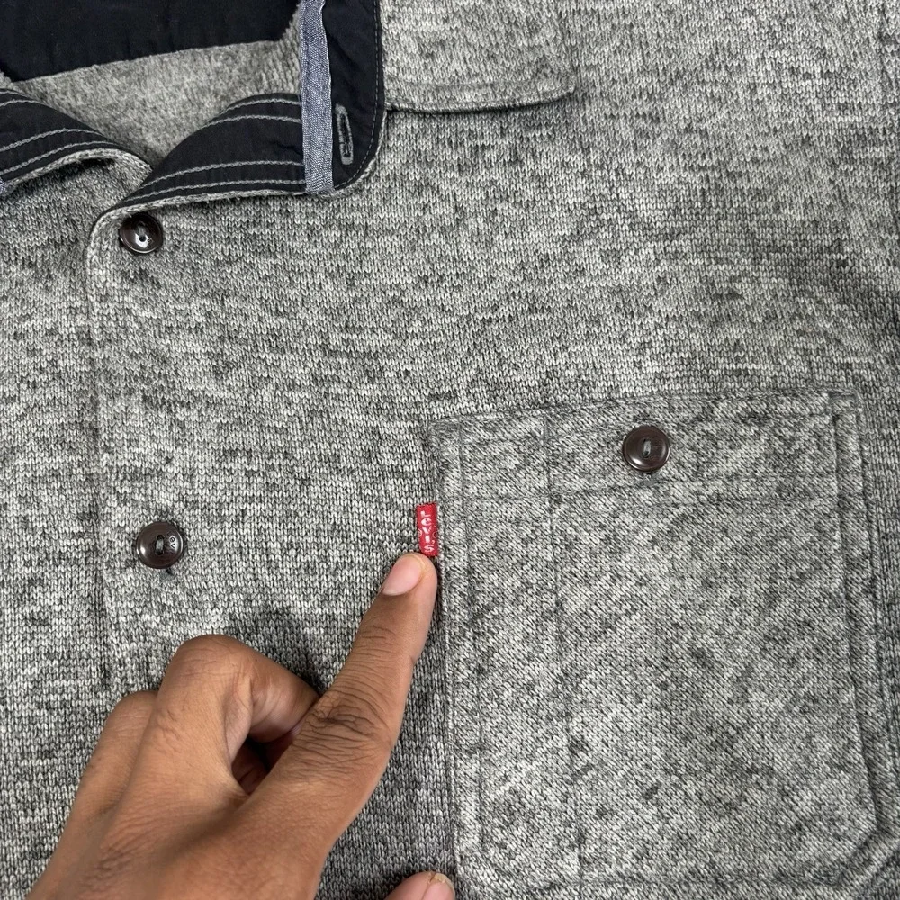 Levi's Shirt Jacket Shacket Gray Button Up Fleece Collared Men's Large - Picture 2 of 8